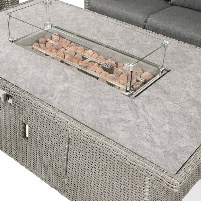 Pacific Lifestyle Slate Grey Barbados 3 Seater Lounge Set with Ceramic Top and Fire Pit