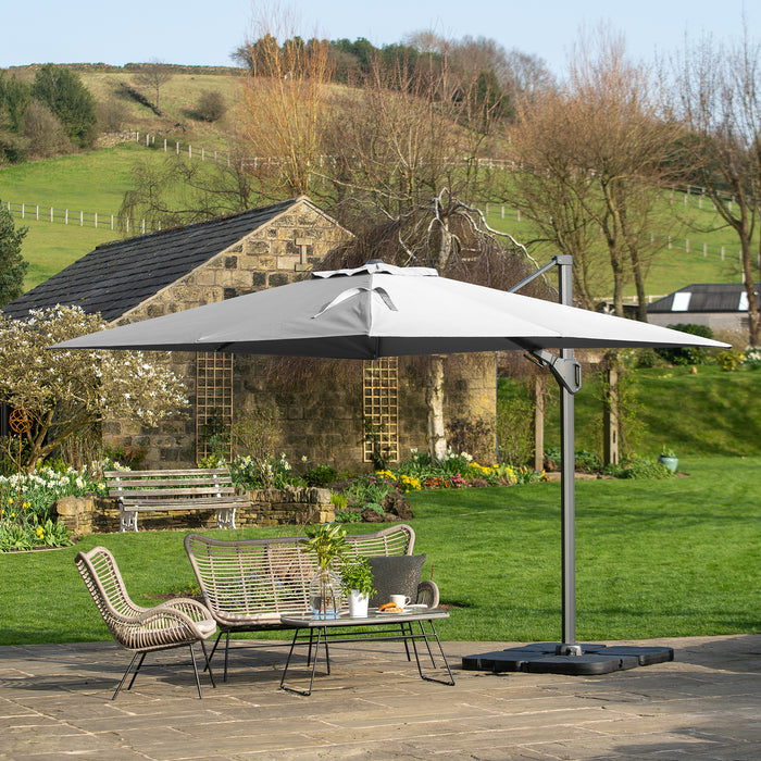 Platinum Parasols Challenger T2 3.5 x 2.6m Oblong Luna Grey Parasol