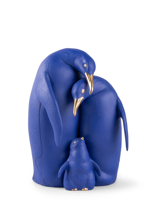 Lladro Penguin family Sculpture. Limited Edition. Blue and Gold