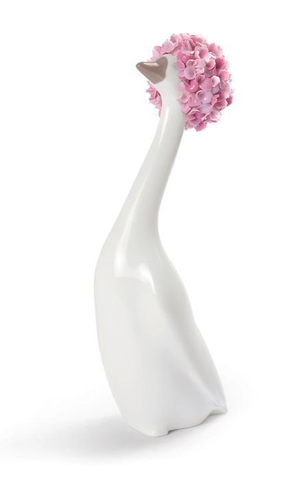 Lladro Goossiping Goose Figurine. Pink