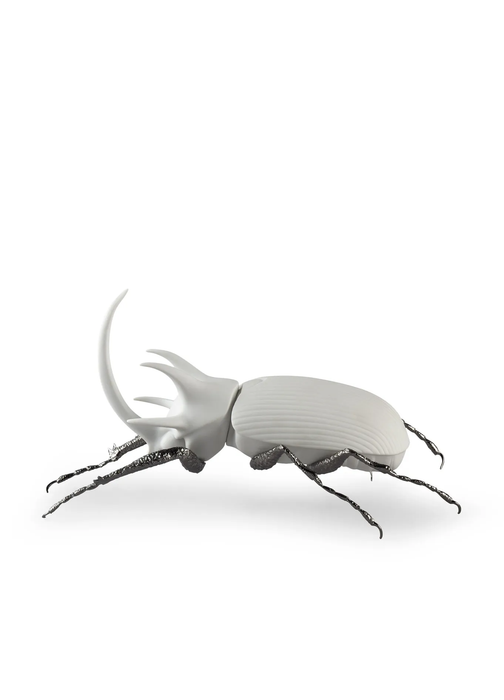 Lladro Rhinoceros Beetle Figurine. Matte White