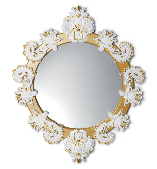 Lladro Round Wall Mirror. Golden Lustre and White. Limited Edition