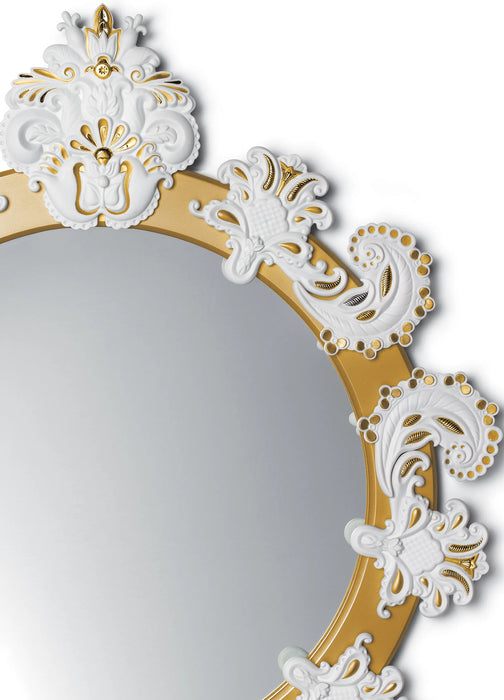 Lladro Round Wall Mirror. Golden Lustre and White. Limited Edition