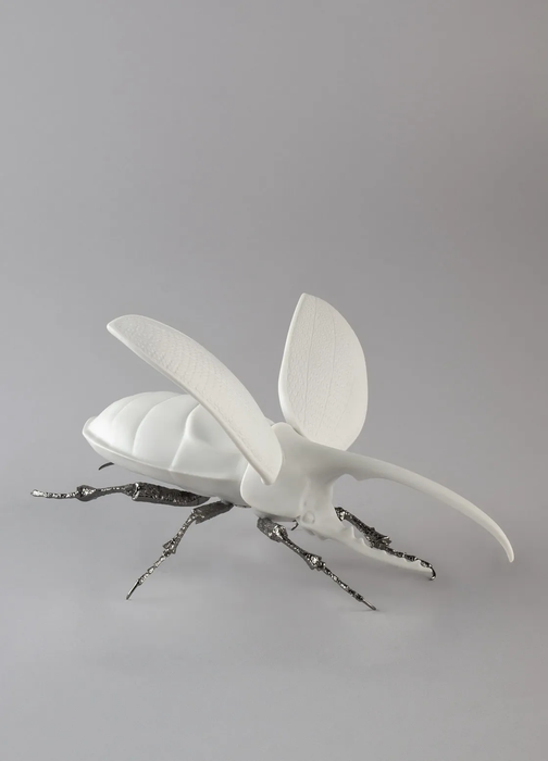 Lladro Hercules Beetle Figurine. Matte White