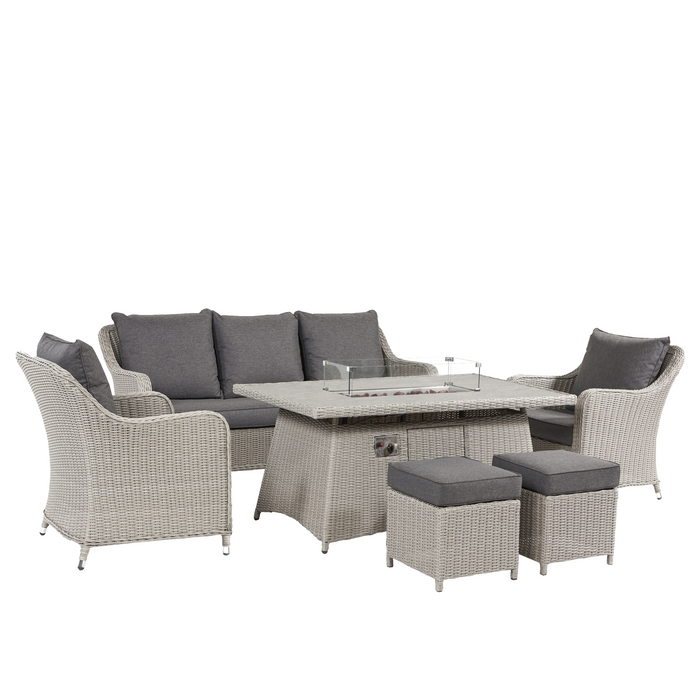 Pacific Lifestyle Stone Grey Antigua Lounge Set with Ceramic Top and Fire Pit