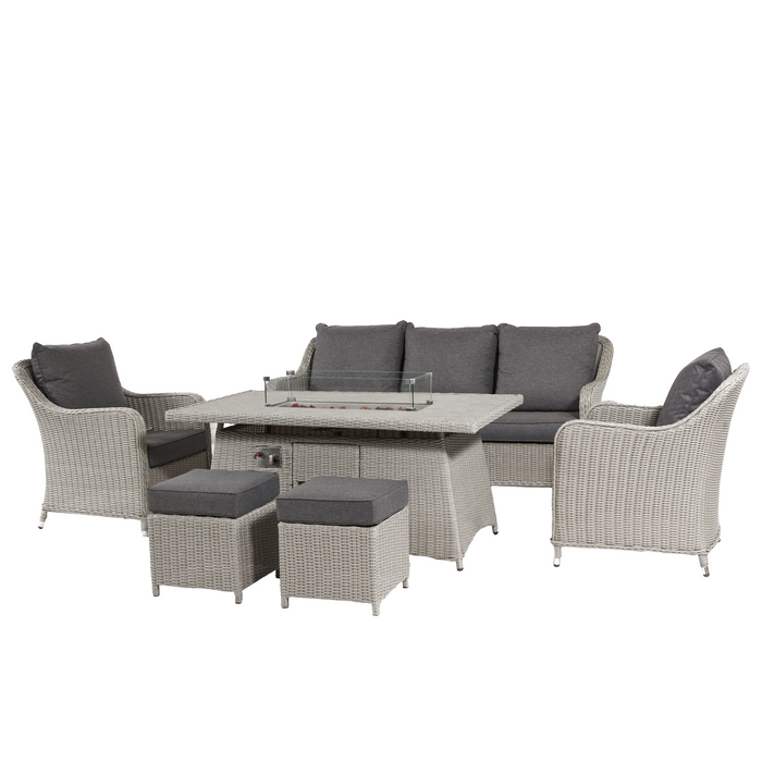 Pacific Lifestyle Stone Grey Antigua Lounge Set with Ceramic Top and Fire Pit