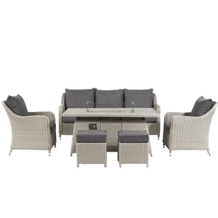 Pacific Lifestyle Stone Grey Antigua Lounge Set with Ceramic Top and Fire Pit