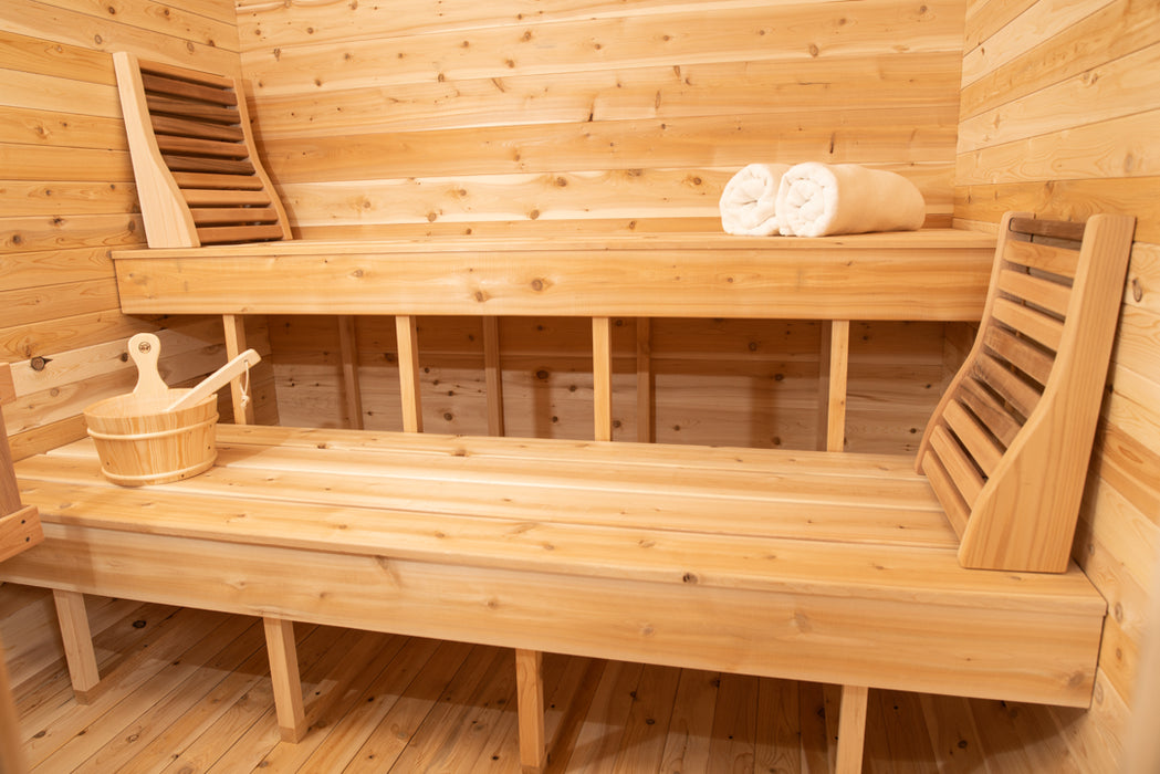 Dundalk Leisurecraft Luna Sauna White Cedar Incl. L-shape two tier benches.