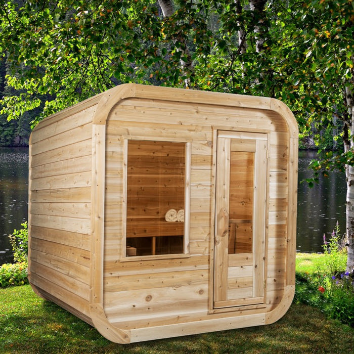 Dundalk Leisurecraft Luna Sauna White Cedar Incl. L-shape two tier benches.