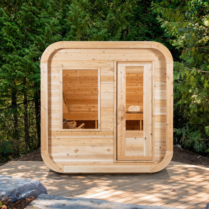 Dundalk Leisurecraft Luna Sauna White Cedar Incl. L-shape two tier benches.