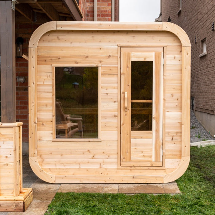 Dundalk Leisurecraft Luna Sauna White Cedar Incl. L-shape two tier benches.