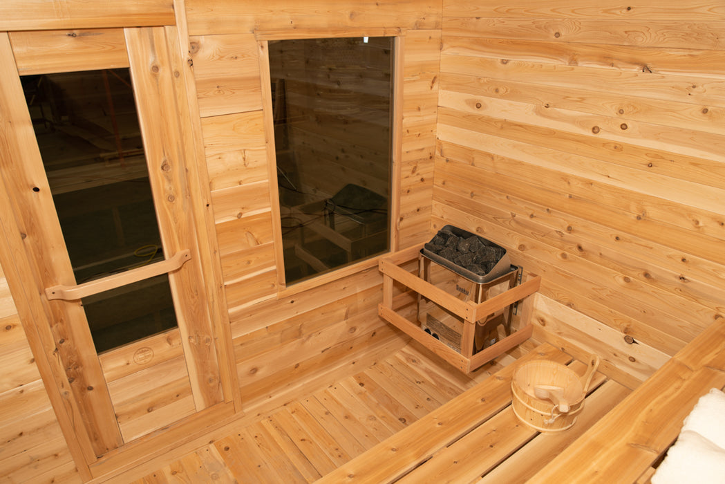 Dundalk Leisurecraft Luna Sauna White Cedar Incl. L-shape two tier benches.