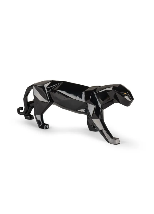 Lladro Panther Figurine. Glazed Black