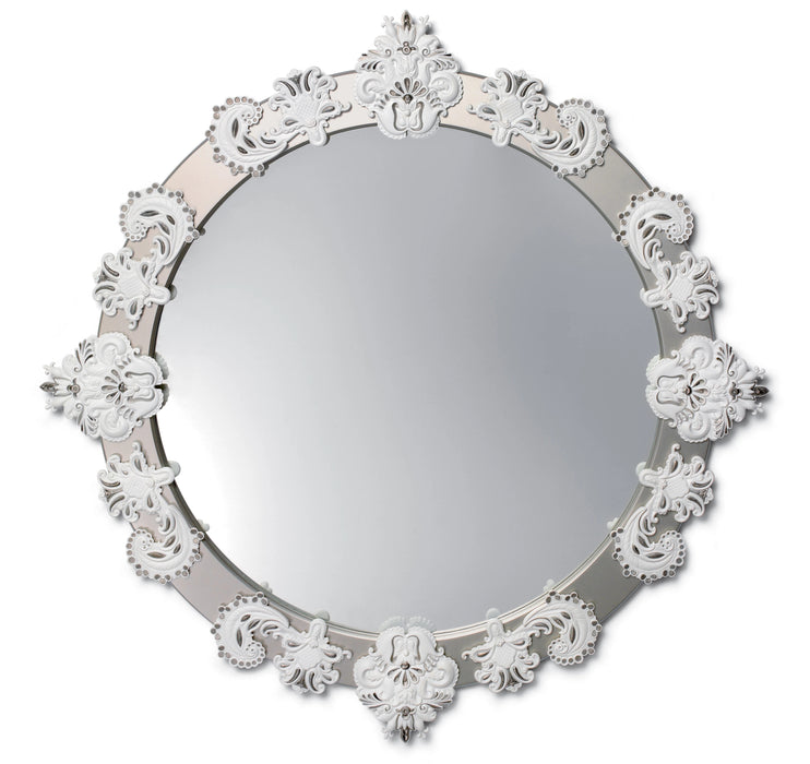 Lladro Round Large Wall Mirror. Silver Lustre and White. Limited Edition