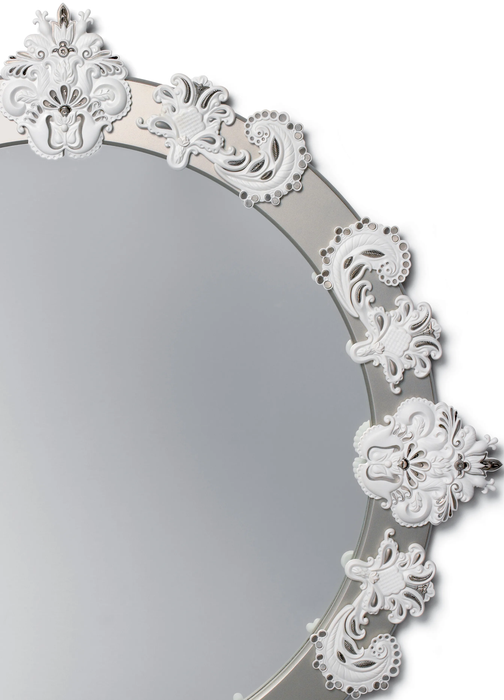 Lladro Round Large Wall Mirror. Silver Lustre and White. Limited Edition